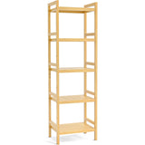 Homykic Bamboo Bookshelf, 5-Tier Narrow 55.9” Adjustable Book Shelf Bookcase Bathroom Shelves Freestanding Storage Stand for Living Room, Bedroom, Kitchen, Rust Resistance, Easy Assembly, Natural Homykic