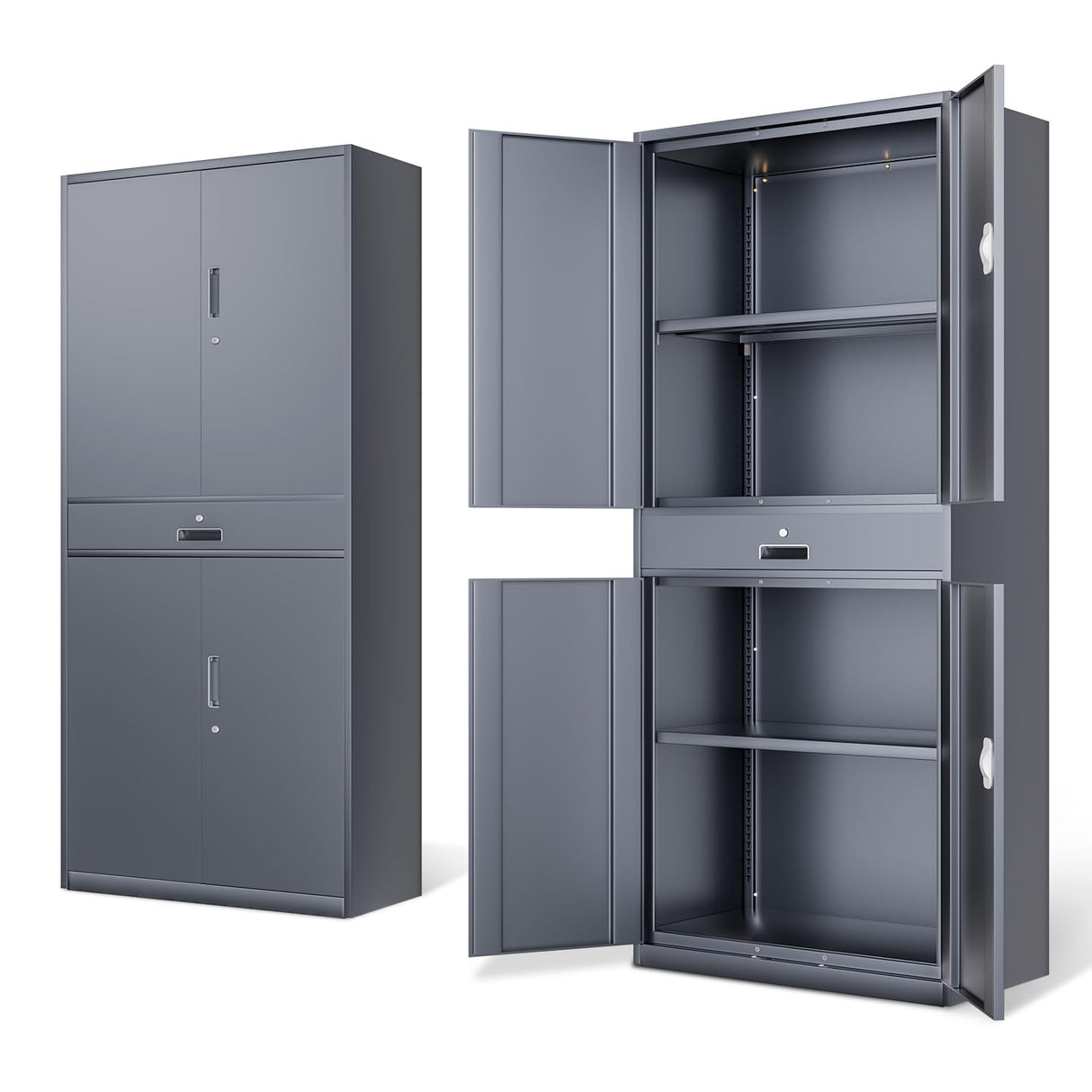 DNA MOTORING 71'' Metal Storage Cabinet, Locking Tool Cabinet with 1 Drawer and Adjustable Shelves, Lockable Heavy Duty Metal Locker for Garage,Office,Home,Gym, Gray, TOOLS-00629-GY-GY-A DNA MOTORING
