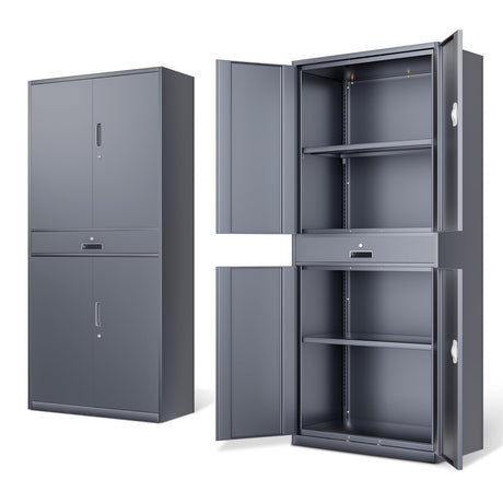 DNA MOTORING 71'' Metal Storage Cabinet, Locking Tool Cabinet with 1 Drawer and Adjustable Shelves, Lockable Heavy Duty Metal Locker for Garage,Office,Home,Gym, Gray, TOOLS-00629-GY-GY-A DNA MOTORING