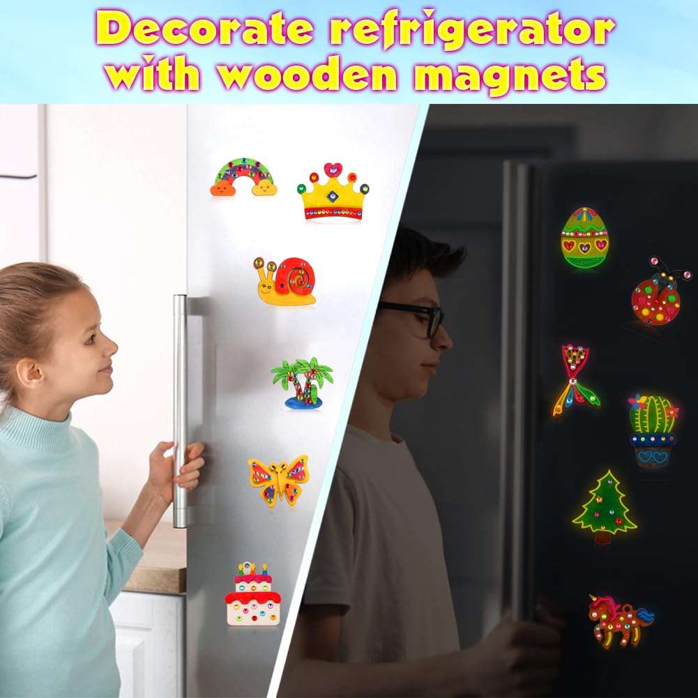 GWAHSA 30pcs DIY Wooden Magnets, Glow in The Dark Wooden Art Craft Supplies Painting Kit for Kids Activities Party Favors for Boys Girls Ages 4-8 8-12 Birthday Gifts Toys Pinata Goodie Bags Stuffers GWAHSA