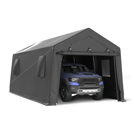 UDPATIO 10x20 FT Carport Heavy Duty, Peak Roof Portable Garage Waterproof Anti-Snow UV-Resistant Car Port with Roll-up Doors Galvanized Steel Tube Frame Storage for Vehicle Truck Boat, Black UDPATIO