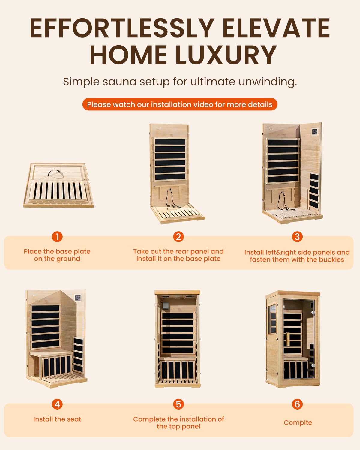 SpaZeit 1 Person Far Infrared Sauna for Home Spa, 1000W Low EMF Wooden Dry Sauna Room with LED Lamp, LCD Control Panel, Tempered Glass Door, 7 Colors Lighting, 66.93"x31.44"x31.44"