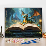Rebotipy Paint by Numbers for Adults Beginner,Mysterious Open Book and Dragon Oil Painting Style Cute Dragon Canvas Paintting by Numbers Kits for Home Decor 16 * 20 inch Rebotipy