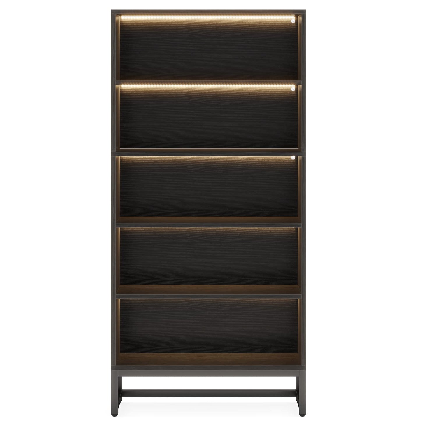 LITTLE TREE 70.8 Inch Tall LED Bookcase with Closed Back – Modern 5-Tier Bookshelf for Living Room and Bedroom Storage - WoodArtSupply