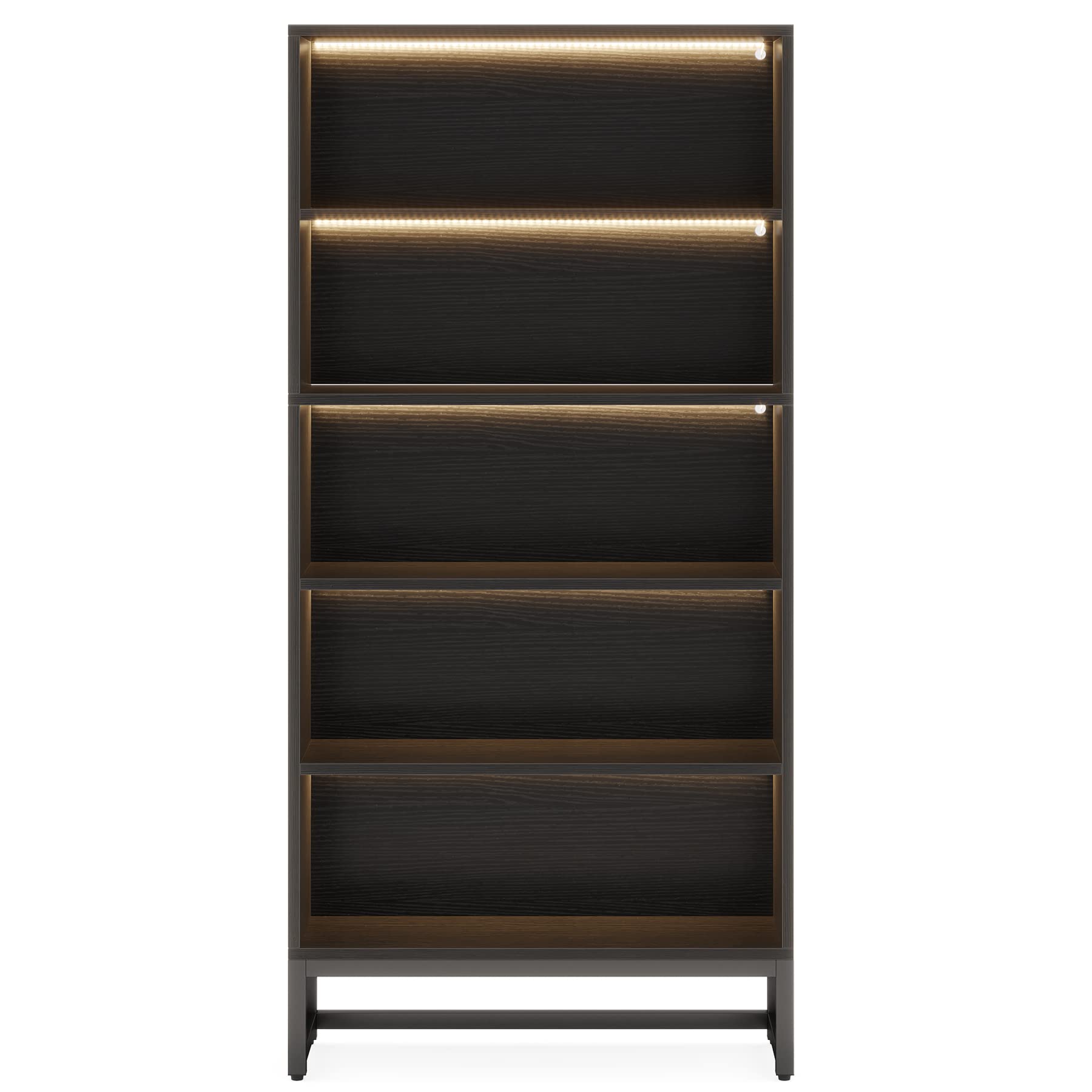 LITTLE TREE 70.8 Inch Tall LED Bookcase with Closed Back – Modern 5-Tier Bookshelf for Living Room and Bedroom Storage - WoodArtSupply