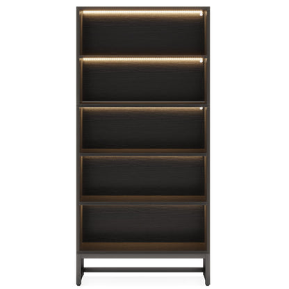 LITTLE TREE 70.8 Inch Tall LED Bookcase with Closed Back – Modern 5-Tier Bookshelf for Living Room and Bedroom Storage - WoodArtSupply