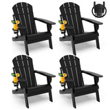 GREENVINES Folding-Adirondack-Chairs-Set-of-4 | HDPE Plastic | Fire Pit Chair | All Weather | Cup Holder | Black | for Deck Backyard Patio Outdoor Garden GREENVINES