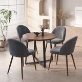 INO Design 5-Pieces Modern 35'' Inch Round Wooden Dining Table Set for 4 Comfortable Velvet Chairs, Space Saving Kitchen Furniture, Small Apartment Coffee Table Set (Grey) INO Design