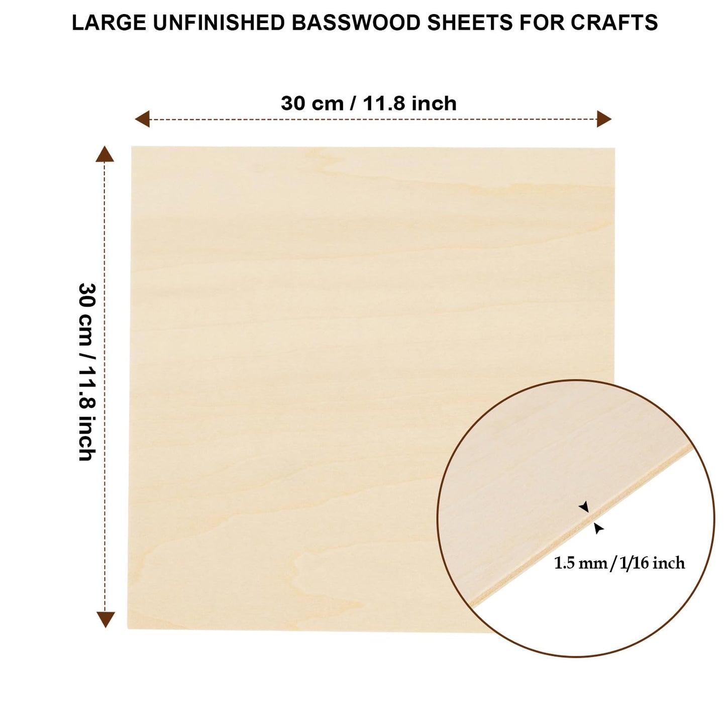 16 Pack Basswood Sheets for Crafts - 12 x 12 x 1/16 Inch - 1.5mm Thick Large Plywood Sheets Unfinished Bass Wood Boards for Laser Cutting, Wood Burning, Architectural Models, Staining - WoodArtSupply