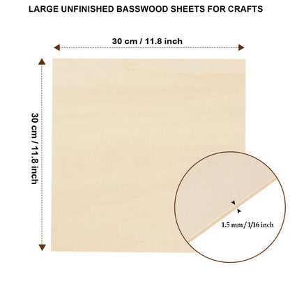 16 Pack Basswood Sheets for Crafts - 12 x 12 x 1/16 Inch - 1.5mm Thick Large Plywood Sheets Unfinished Bass Wood Boards for Laser Cutting, Wood Burning, Architectural Models, Staining - WoodArtSupply