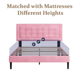 CXVX Full Size Bed Frame with Headboard, Platform Bed Frame with Velvet Upholstered Button Tufted Headboard, Wood Slats Support, No Box Spring Needed, Mattress Foundation, Easy Assembly, Pink CXVX