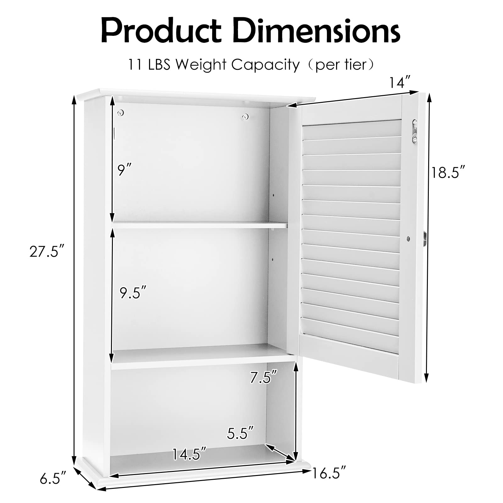 Tangkula Medicine Cabinet, Wall Mounted Bathroom Cabinet Single Door Wooden Bathroom Wall Cabinet with Adjustable Shelf - WoodArtSupply