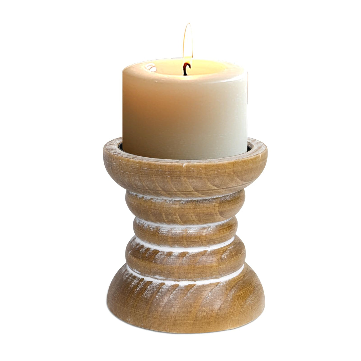 Pillar Candle Holder, Farmhouse Wood Candle Holder, Rustic Wooden Candle Stand, Vintage Small Wooden Candlestick Holders for Living Room, Table Centerpiece, Brown CEDARLUX