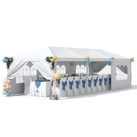 Greesum 10x30 Outdoor Canopy Tent, Patio Gazebo, for Party Wedding BBQ Events with 8 Side Removable Walls, Waterproof Canopies, White Greesum