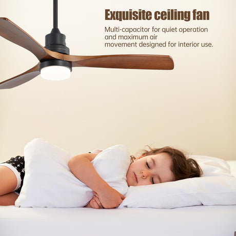 CACI Mall 52" Wood Ceiling Fan with Lights,Walnut,Remote Control, Outdoor，3 Blades, 35w Quiet Reversible DC Motor 18w Dimmable LED 5032 CFM for Living Room, Bedroom, Patio, Porch CACI Mall