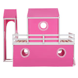 Harper & Bright Designs Kids Loft Bed with Slide and Tent, Twin Size House Loft Bed with Tower and Ladder, Wood Loft Bed Twin Playhouse Bed Frame for Boys Girls Teens, Pink Harper & Bright Designs