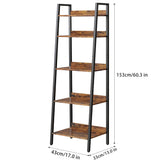 Bookshelf, Ladder Shelf with Steel Frame, 5-Tier Industrial Bookcase, Narrow Tiered Shelf for Small Space, Corner Shelf for Living Room, Home Office, Kitchen, Bedroom, Bathroom（Rustic Brown & Black） Homedawn