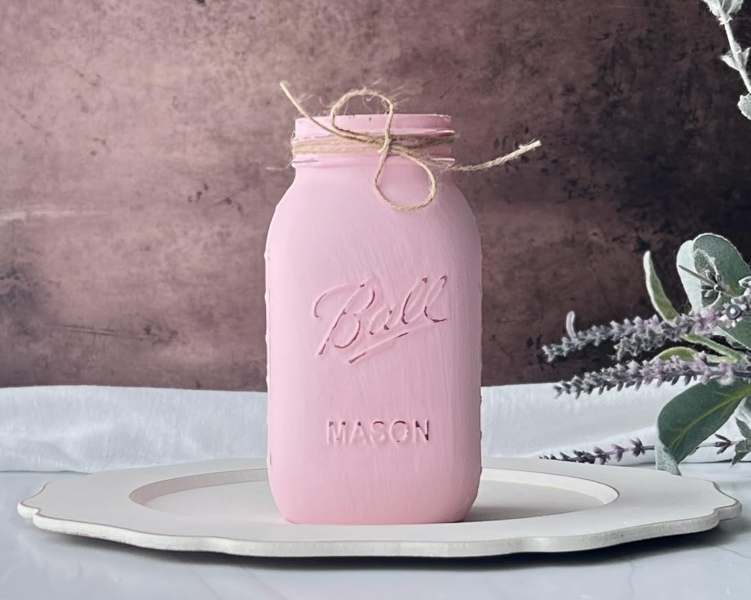 Pink Mason Jar for Centerpiece – 32 oz Painted Jar for Girl Baby Shower, First Birthday, Baptism, or Communion – Rustic Farmhouse Centerpiece for Party Decor (Pink Jar - No Flowers) Viva's Flower Shop