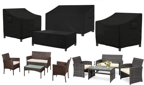 SIRUITON Patio Furniture Covers, Outdoor Furniture Cover Waterproof 4-Piece, Patio Furniture Set Covers, Heavy Duty Durable and Water Resistant Fabric, Fit for Chairs, Couch, Coffee Table, Black SIRUITON