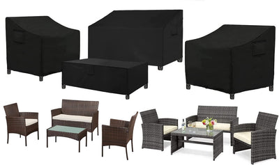 SIRUITON Patio Furniture Covers, Outdoor Furniture Cover Waterproof 4-Piece, Patio Furniture Set Covers, Heavy Duty Durable and Water Resistant Fabric, Fit for Chairs, Couch, Coffee Table, Black