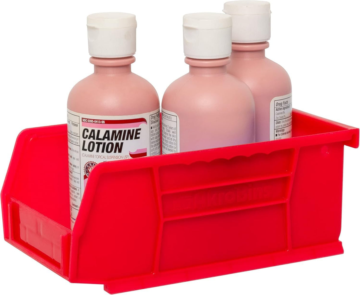 Akro-Mils 30220 AkroBins Plastic Storage Bins, Space-Saving Stackable Bins for Garage, Pantry, Craft Organization, 7-" x 4-" x 3-", Red, 24-Pack Akro-Mils