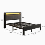VECOCHO Full Size Bed Frame with LED Lights, Upholstered Headboard with Storage Shelves&Charging Station, Heavy Duty LED Bed Frame Full Mattress Foundation No Box Spring Needed, Noise Free,Grey VECOCHO