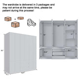 Jiaoun 78” 6-Door Large Armoire Wardrobe Closet, Bedroom Armoire with 3 Drawers & 2 Hanging Rod, Wooden Armoires and Wardrobe,White (70.9”W x 23.63”D x78”H) Jiaoun