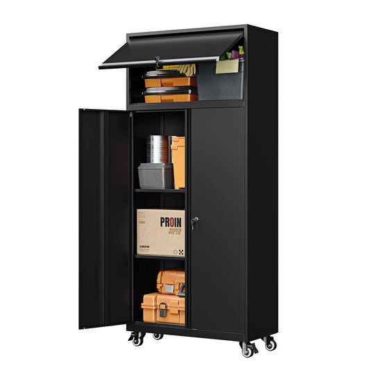 Yizosh Metal Garage Storage Cabinet with Wheels,Rolling Tool Storage Cabinet with 2 Door and Adjustable Shelves,- 72" Steel Locking Cabinet for Garage,Warehouse,Workshop