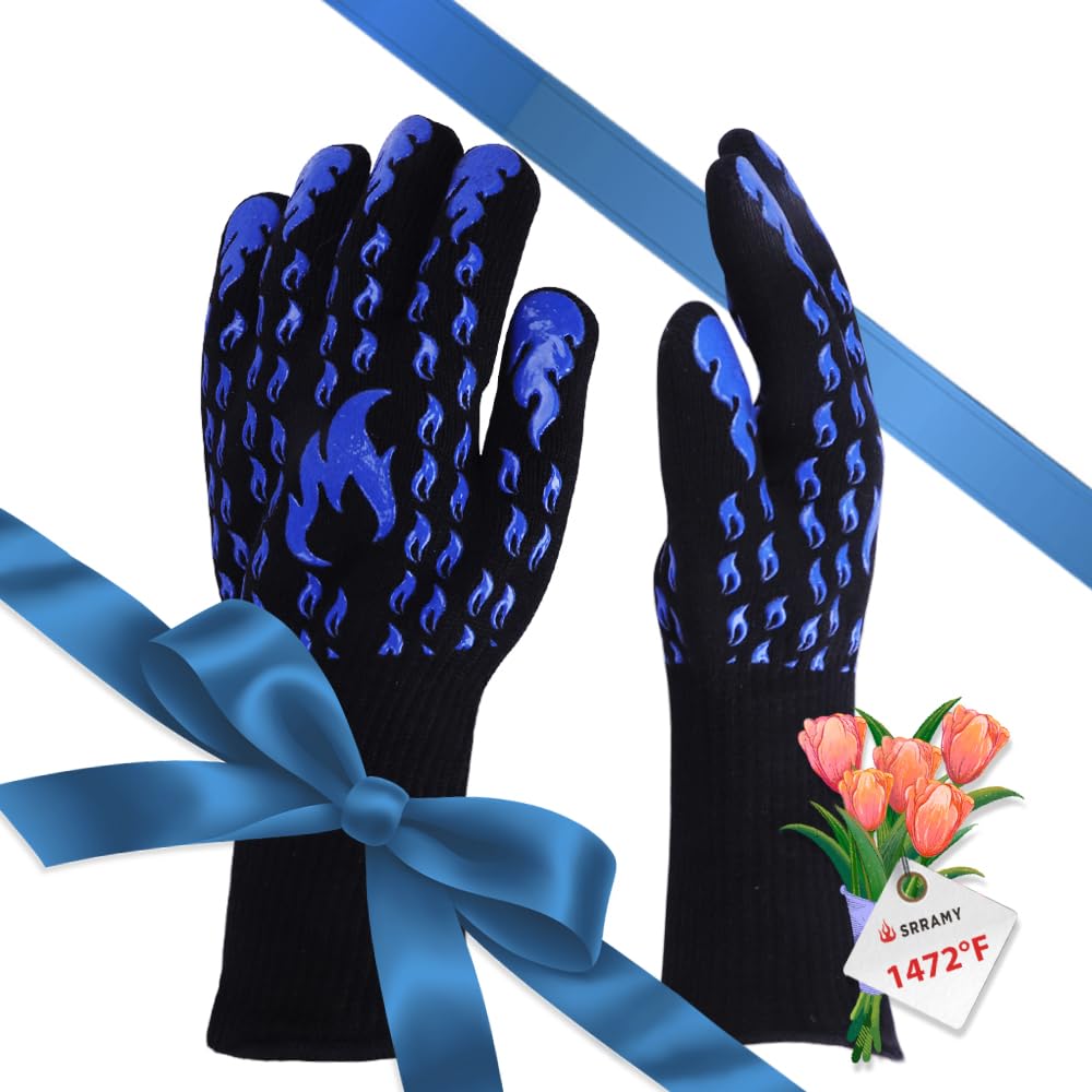 Srramy BBQ Gloves - 1472°F Extreme Heat Resistant, Fireproof, Ideal for Grilling, Barbecuing, Baking, Smoking, and Camping. Suitable for Both Men and Women, Perfect for Handling Hot Food Safely Srramy