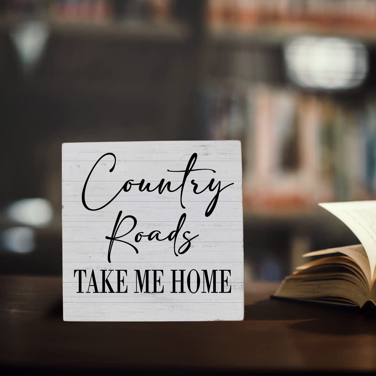 Country Home Farmhouse Sign Desk Decor Wooden Box Sign Housewarming Gift Rustic Wood Block Plaque Box Sign for Living Room Kitchen Bathroom Shelf Table Decoration Country Roads Take Me Home Sign HTBIG