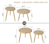 Round Coffee Table Set of 2, Farmhouse Nesting Coffee Table, Small Circle Wood Coffee Table, Mid Century Modern Nightstand, Boho Patio Side Table End Tables for Living Room Bedroom Balcony Outdoor ZYBT