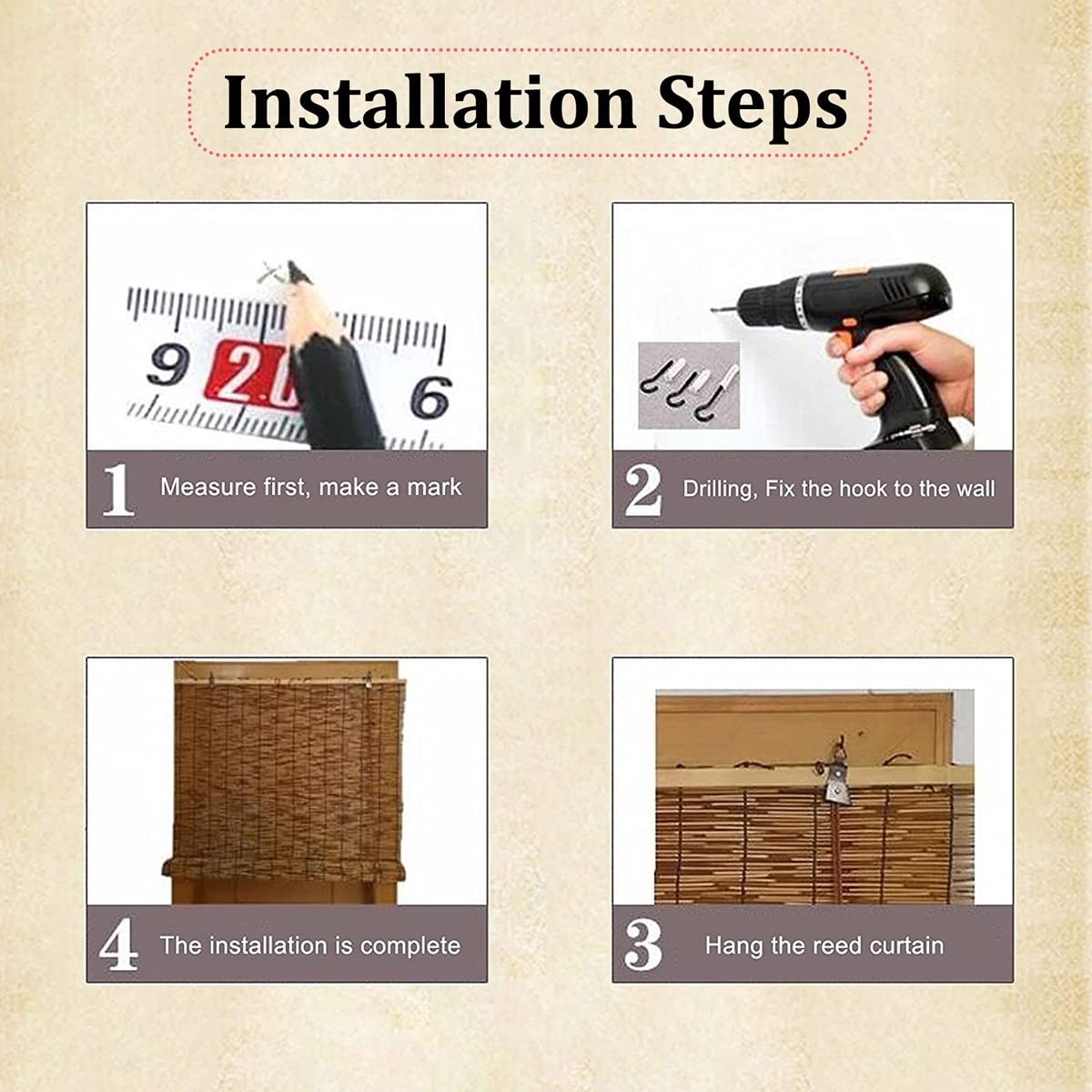 Retro Bamboo Roll-Up Blinds for Outdoor & Indoor Sun Protection Lnder