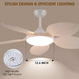 Wiviniya Ceiling Fans with Lights and Remote/APP Control, 48 Inch Tropical Ceiling Fan for Bedroom Living Room, Outdoor Palm Leaf Ceiling Fan for Patios Porch, Dimmable, 6 Speeds, Reversible, White Wiviniya