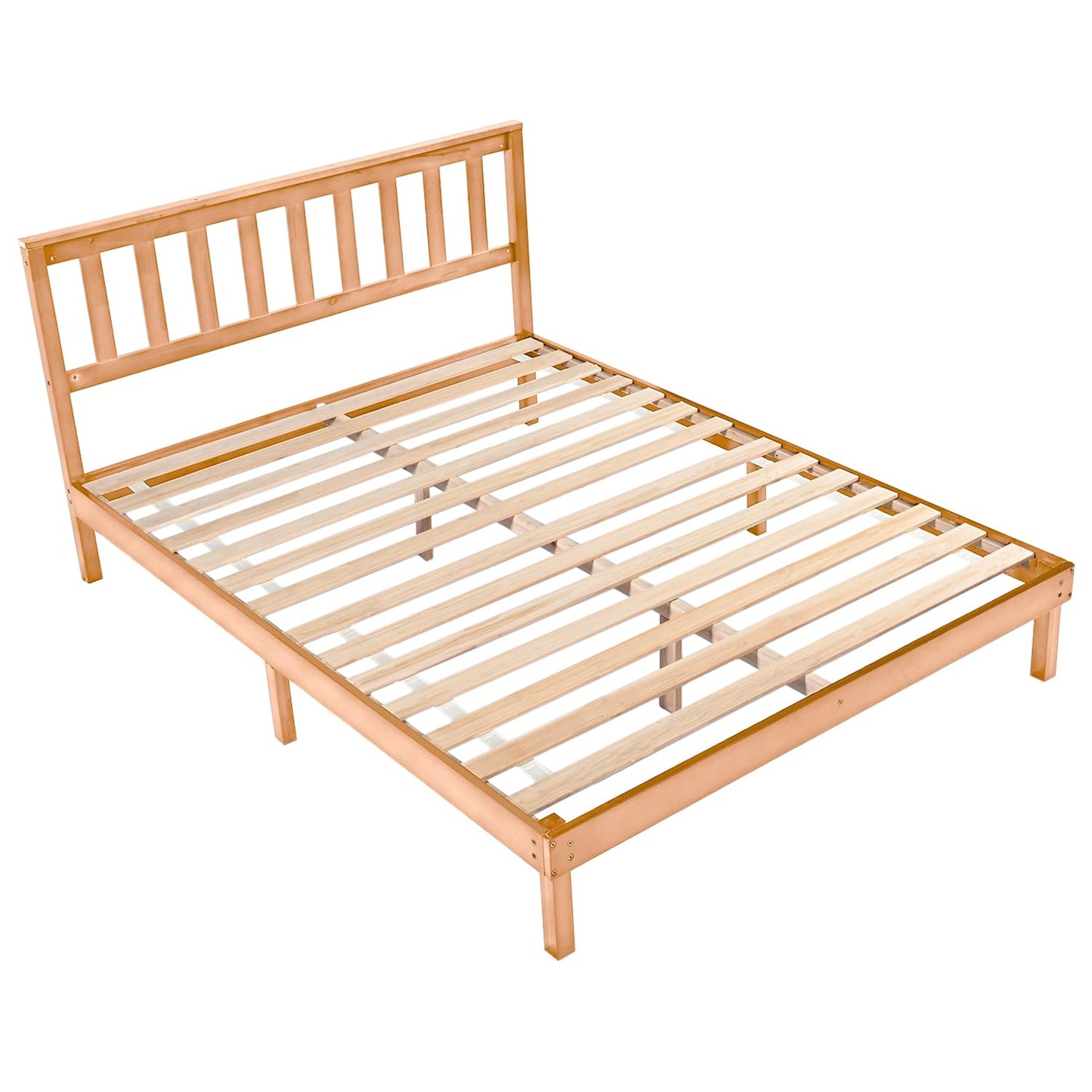 DELAVIN Rustic Pine Solid Wood Queen Bed Frame with Elegant Headboard and Easy Assembly - WoodArtSupply