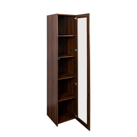 KWOJU 70.87" H Display Cabinet with Glass Doors and LED Lights,Walnut Bookcase with 5 Shelves, Curio Storage Cabinet for Kitchen, Dining Room,Bedroom KWOJU