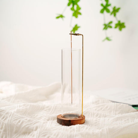 Incense Holder for Sticks, Anti-Ash Flying Incense Burner with 30 Incense Sticks, Detachable Glass Ash Catcher (Wood, Brown) GARMOLY