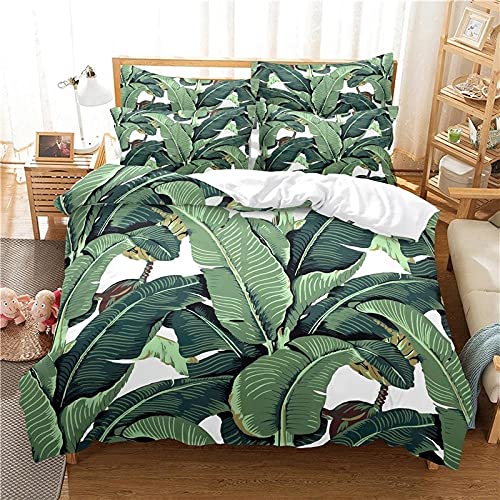 Banana Leaf Bedding Set Nordic Botanical Prints Duvet Cover Set 3d Fashion Design Luxury Queen Comforter Set King/Twin/Full Size Single Double 3 Piece Bed In A Bag (1 Quilt Cover,2 Pillowcases ) ZZBDSB