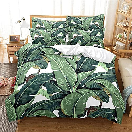 Banana Leaf Bedding Set Nordic Botanical Prints Duvet Cover Set 3d Fashion Design Luxury Queen Comforter Set King/Twin/Full Size Single Double 3 Piece Bed In A Bag (1 Quilt Cover,2 Pillowcases ) ZZBDSB