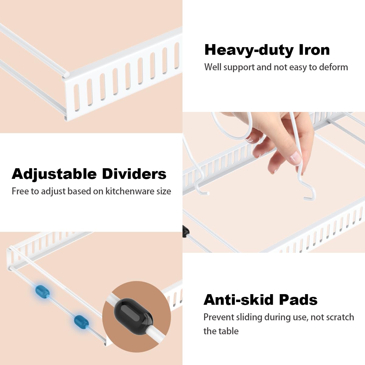 Housolution Pot and Pan Organizer Rack for Cabinet, Upgraded Expandable Pot Lid Organizer with 14 Adjustable Dividers, Pan Holder Storage Rack for Kitchen Cabinet, White Housolution