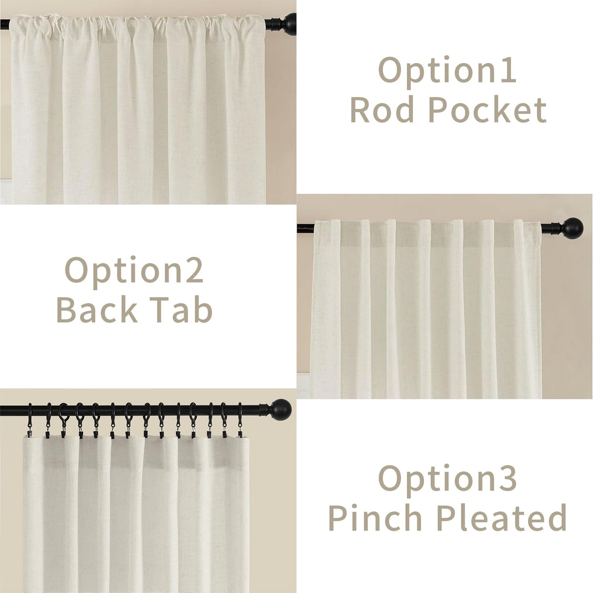 Joydeco Curtains, 108 Inches Long, 2 Panels Set, Farmhouse Drapes for Living Room, Semi-Blackout, Linen-Polyester, Ivory on Linen, Rod Pocket Joydeco