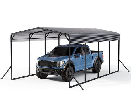 Lyromix 12x20 FT Heavy Duty Metal Carport, Outdoor Metal Carport Canopy with Additional Diagonal Bars and 4 Support Feet, Car Port Garage Galvanized Shelter for Car, Boat and Tractor Lyromix
