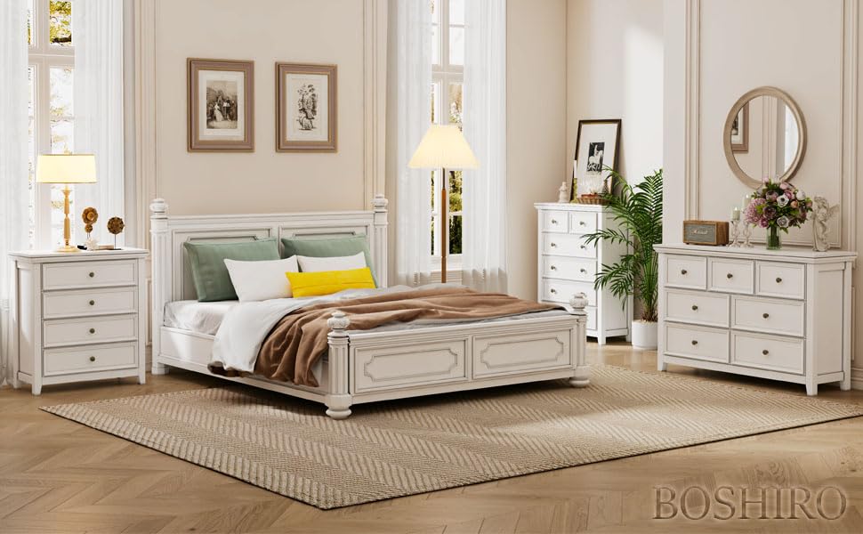 BOSHIRO White Dresser for Bedroom, 6 Chest of Drawer, 6 Drawers Dresser Tall, Farmhouse Storage Drawers Cabinet for Living Room,Filing Cabinet for Home Office BOSHIRO