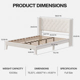 DOGIBIXO Full Size Bed Frame with Wingback Headboard, Upholstered Platform Bed Frame with Diamond Tufted Headboard & Lights, Wood Slat, Easy Assembly, Noise-Free, No Box Spring Needed, Beige DOGIBIXO