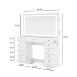 Boahaus Amelia Large Makeup Vanity Desk with Dimmable LED, 2 Bluetooth Speakers, USB Type C & Type A, 110 V Power Outlet, 11 Drawers, Crystal Knobs, Hair Dryer Holder - Premium White Boahaus