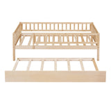 Harper & Bright Designs Twin Daybed with Trundle, Wood Twin Trundle Bed Frame with Fence Rails,Montessori Twin Bed for Kids Girls Boys Bedroom,Guest Room,Living Room,No Box Spring Needed,Natural Harper & Bright Designs