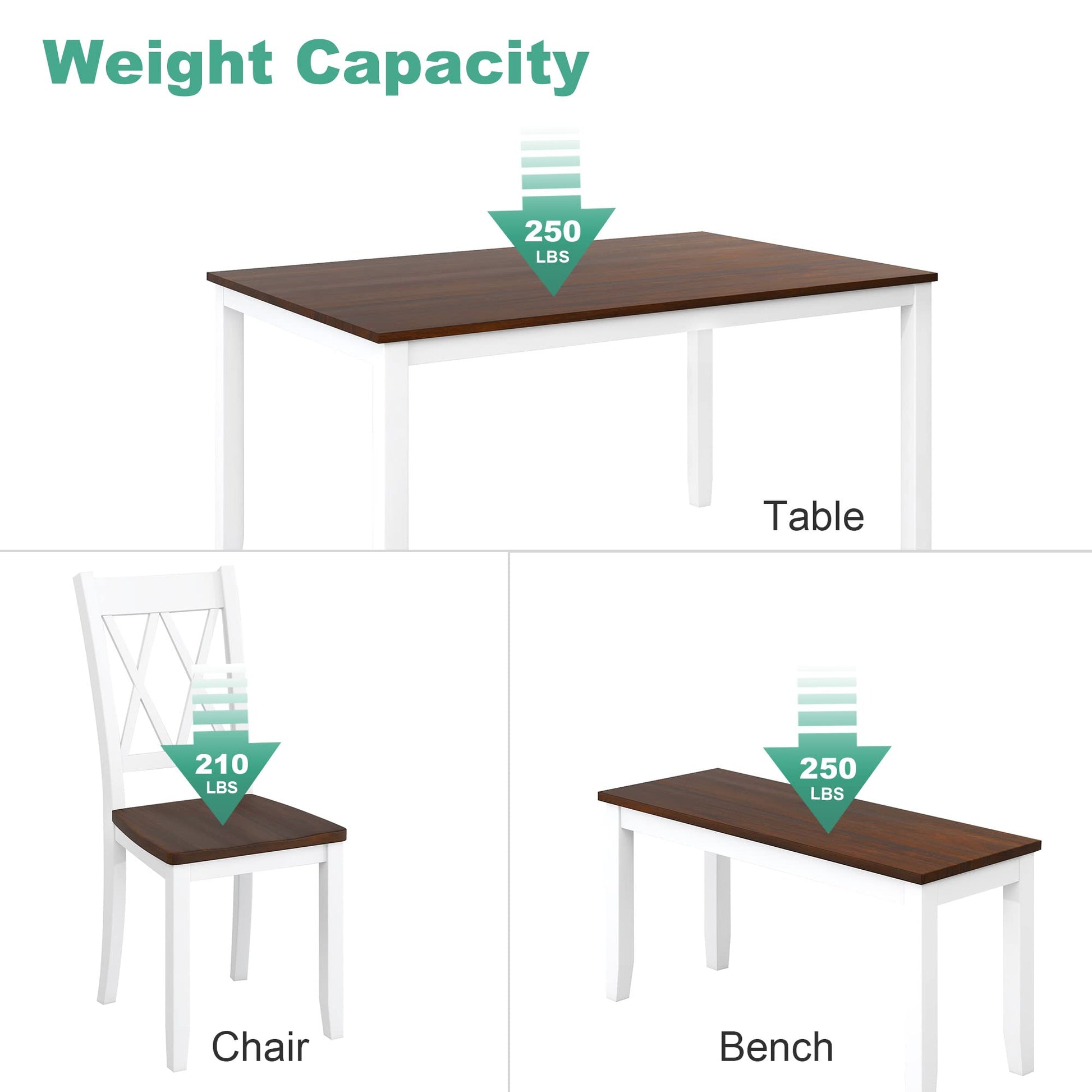 Harper & Bright Designs 6-Piece Dining Set with Bench, Farmhouse Rustic Kitchen Table Set with Wood Table, Bench and 4 Cross Back Dining Chairs, White+Cherry - WoodArtSupply