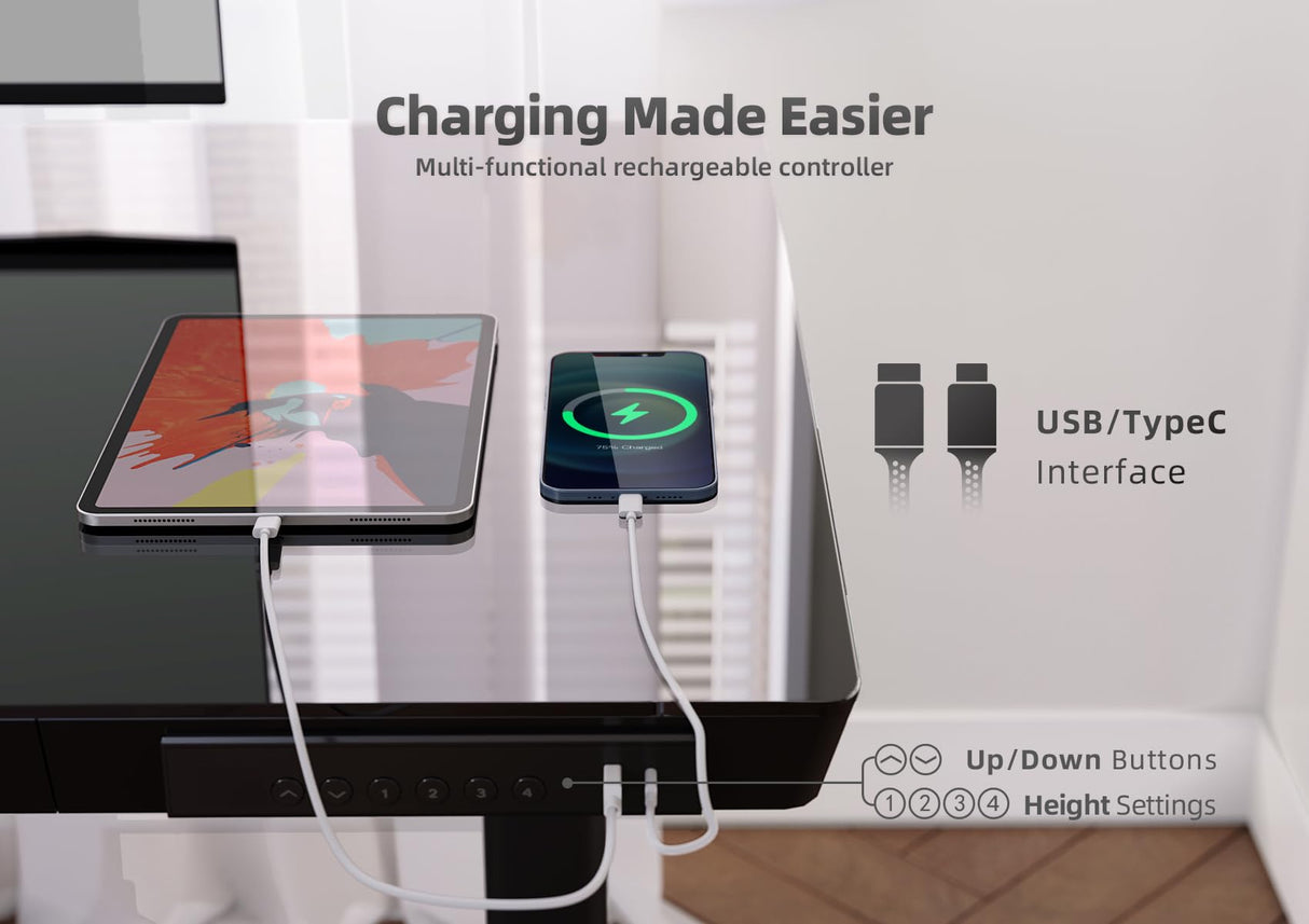 YDN Glass Standing Desk with Drawers, 48 x 24 Inch Electric Stand Up Desk with USB Ports, Adjustable Height Desk for Home Office, Black YDN