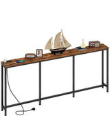 CHOEZON 70.9" Narrow Console Table with Power Outlet 7.1" Skinny Sofa Table, Long Behind Couch Table with Charging Station, Entryway Table for Hallway, Living Room Rustic Brown and Black TXG18UBF CHOEZON