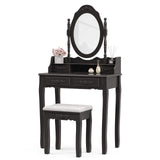 Alohappy Girls Vanity Desk, Makeup Vanity Set with Mirror & Stool, Makeup Table Black Vanity Desk with 4 Drawers Vintage Rose Carving Dressing Desk Alohappy