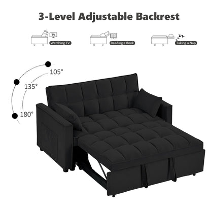 Suheww Sofa Bed, 3 in 1 Black Loveseat Sleeper Sofa for Living Room, 2 Seater Pull Out Sofa Cama Small Couch Bed Futon Lounge Sofa for Bedroom Small Spaces Living Room